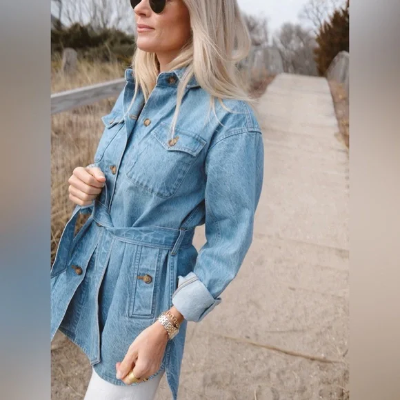 Marea By Liz Joy DENIM UTILITY JACKET - VINTAGE WASH SZ M - Picture 3 of 12